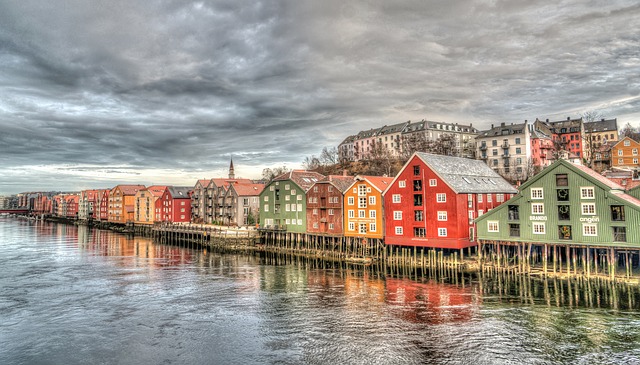 Häuser an einem Fjord in Norwegen
